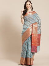 Blue Banarasi Cotton Silk Kota Check Saree