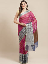 Pink Powerloom Semi Organza Silk Blend Banarasi Saree