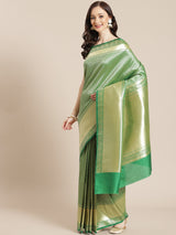 Green color zari booti semi katan silk saree