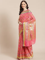 Pink semi organza silk blend banarasi saree