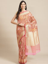 Light Pink Semi Organza Silk Banarasi Saree