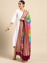 Rich Pink Multi-Colour Khaddi Georgette Bandhej Banarasi Dupatta