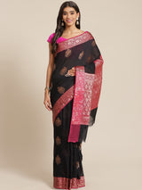 Black colored semi cotton  saree