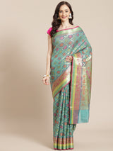 Green semi organza silk blend saree