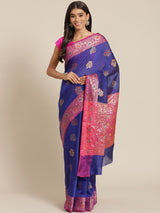 Blue colored semi cotton saree