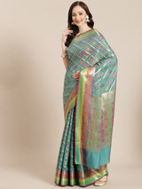 Green semi organza silk banarasi saree