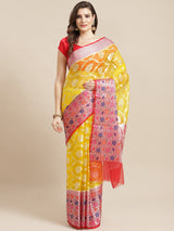 Yellow Ethnic Semi Organza Silk Blend Banarasi Saree