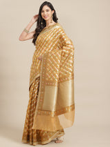 Brownish Beige Semi Organza Silk Banarasi Saree