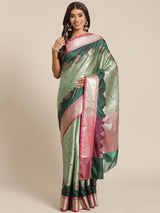 Green colored semi silk saree