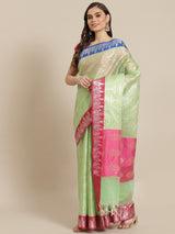 Pista green color cotton silk banarasi saree