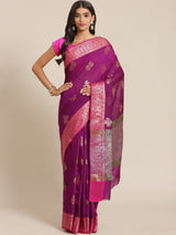 Purple colored semi  cotton saree