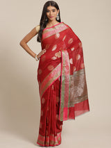 Red colored semi cotton saree