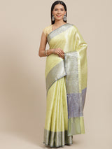 Cream colored semi silk blend banarasi saree