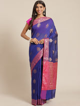 Blue colored semi cotton saree