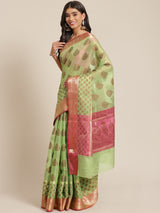 Light green colored semi cotton saree