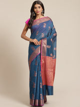 Blue colored semi cotton saree