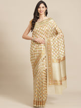 Cream Powerloom Semi Organza Silk Banarasi Saree
