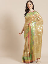 Beige semi organza silk blend banarasi saree