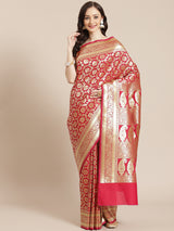 Pink color semi katan silk blend banarasi saree