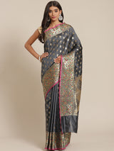 Grey colored semi silk saree