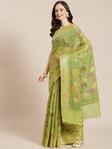 Green color cotton silk blend banarasi saree