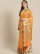 Mustard color semi organza silk saree