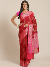 Maroon colored semi cotton saree