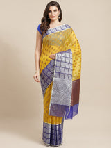 Lemon Yellow Semi Organza Silk Blend Banarasi Saree