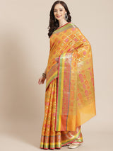 Mustard yellow semi organza silk banarasi saree