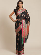 Black colored semi cotton saree