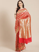 Red color zari work semi katan silk banarasi saree