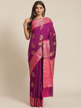 Purple colored semi cotton saree