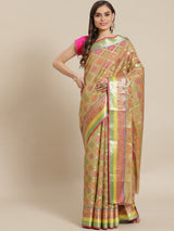 Beige semi organza silk blend banarasi saree