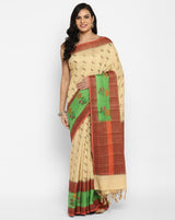 Cream Pure Munga Silk Skirt Booti Banarasi Saree