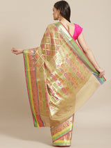 Beige semi organza silk blend banarasi saree