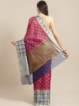 Pink Powerloom Semi Organza Silk Blend Banarasi Saree