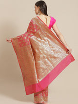 Pink color zari work semi katan banarasi saree