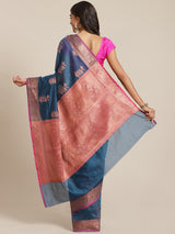 Blue colored semi cotton saree