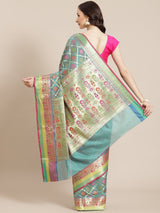 Green semi organza silk blend saree