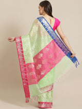 Pista green color cotton silk banarasi saree