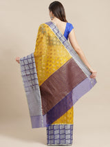Lemon Yellow Semi Organza Silk Blend Banarasi Saree