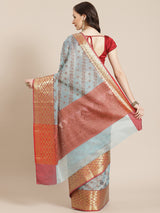Blue Banarasi Cotton Silk Kota Check Saree