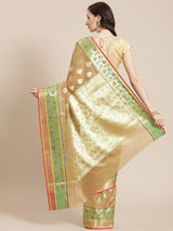 Beige semi organza silk blend banarasi saree