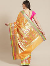 Mustard color semi organza silk saree