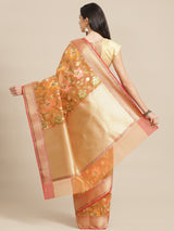 blended Peach Semi Organza Silk Banarasi Saree