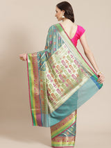 Green semi organza silk banarasi saree