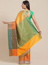 Yellow colored semi silk blend banarasi saree