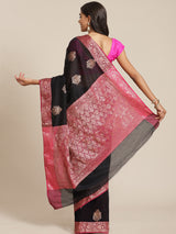 Black colored semi cotton  saree