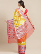 Yellow Ethnic Semi Organza Silk Blend Banarasi Saree