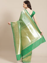 Green color zari booti semi katan silk saree